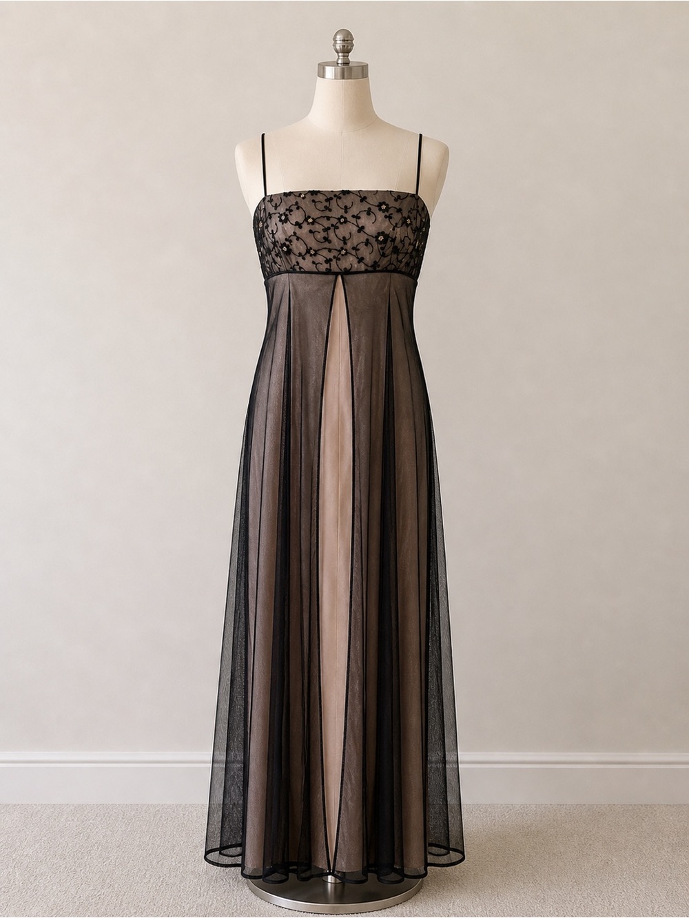 Vtg 90s Y2K Morgan & Co Dress Black Sheer Lace Overlay Maxi Slip Size 3/4 Petite